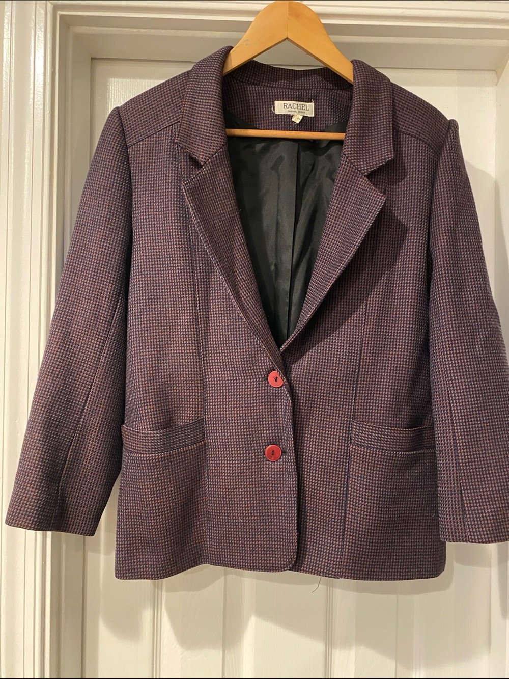 Rachel Purple (red/black) Micro-Plaid Two-Button Blazer (vintage)